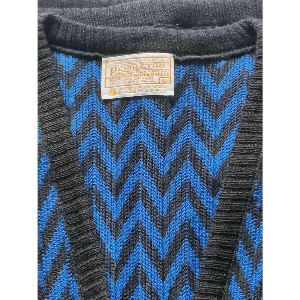 Vintage Pendleton Wool Sweater Vest Womens Size L Blue Black Chevron Pockets - Picture 6 of 11